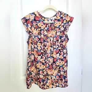 Alex & Lili Flutter Sleeve Top with Keyhole button detail L